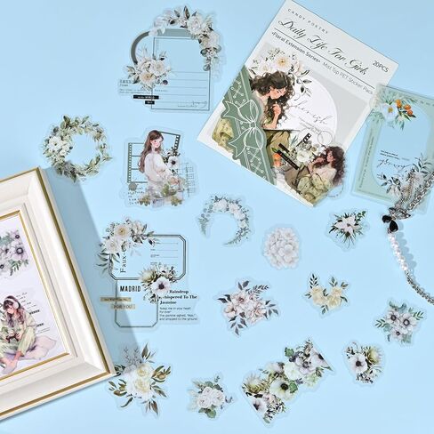 60 PCS Scrapbook ملصقات ، ملصقات مختلفة من الأنماط الجمالية ، Series Series Junk Journal Supplies لمحطات Scrapbooking Journals (Multicolor) in Kuwait