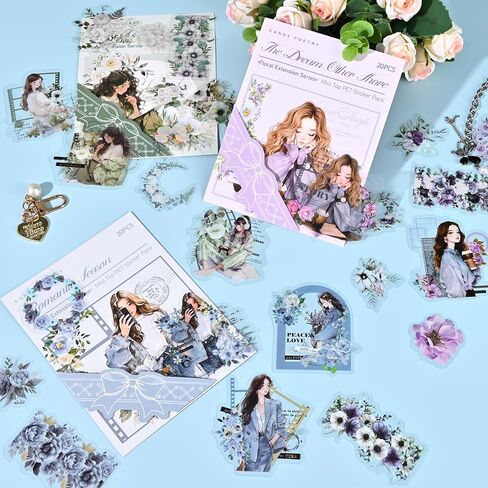 60 PCS Scrapbook ملصقات ، ملصقات مختلفة من الأنماط الجمالية ، Series Series Junk Journal Supplies لمحطات Scrapbooking Journals (Multicolor) in Kuwait