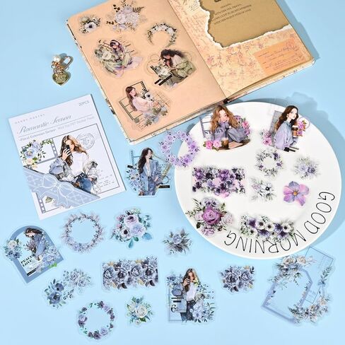 60 PCS Scrapbook ملصقات ، ملصقات مختلفة من الأنماط الجمالية ، Series Series Junk Journal Supplies لمحطات Scrapbooking Journals (Multicolor) in Kuwait