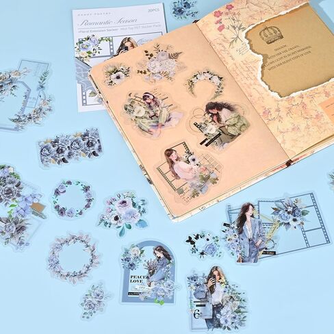 60 PCS Scrapbook ملصقات ، ملصقات مختلفة من الأنماط الجمالية ، Series Series Junk Journal Supplies لمحطات Scrapbooking Journals (Multicolor) in Kuwait