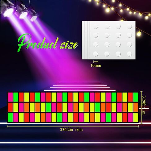 Haull 236 × 39 بوصة Neon Light Up Dance Floor Flain Runner Glow في The Dark Blacklight Neon Party Decorations UV Reactive Fluorder Runner for Holiday Party Favors (Rectangles) in Kuwait
