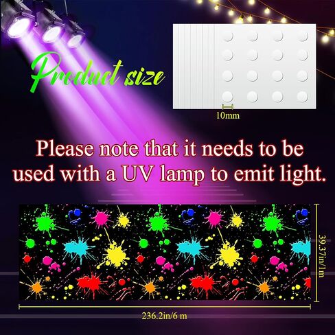 Haull 236 × 39 بوصة Neon Light Up Dance Floor Flain Runner Glow في The Dark Blacklight Neon Party Decorations UV Reactive Fluorder Runner for Holiday Party Favors (Rectangles) in Kuwait