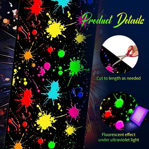 Haull 236 × 39 بوصة Neon Light Up Dance Floor Flain Runner Glow في The Dark Blacklight Neon Party Decorations UV Reactive Fluorder Runner for Holiday Party Favors (Rectangles) in Kuwait