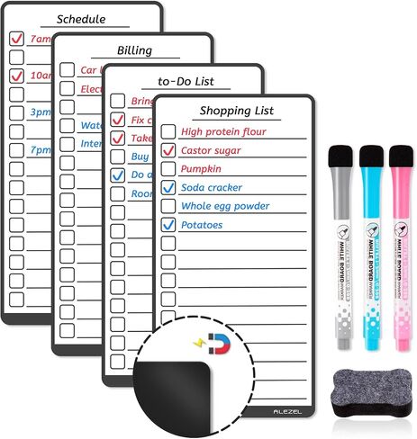 Magnetic Dry Erase List Board Set for Fridge, Dry Erase to Do List & Grocery List Refrigerator Whiteboard - Set of 4, 3 Markers + Eraser in Saudi Arabia