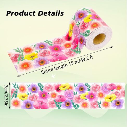 Lucleag 49.2ft زهور لوحة نشرة الأزهار الحدود ، وديكور نشرة زهرة ملونة ملونة in Kuwait