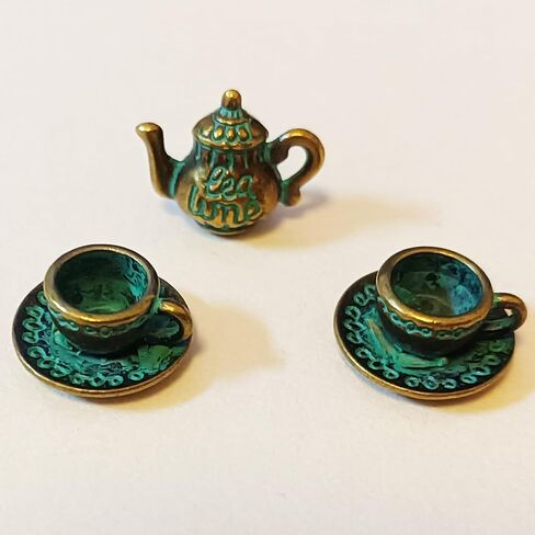3 PCS Teapot Tea Cup Set Dollhouse Miniature Tea Cup مجموعة عتيقة مقهى المطبخ الملحقات ، قلادة سحر لصنع المجوهر in Kuwait