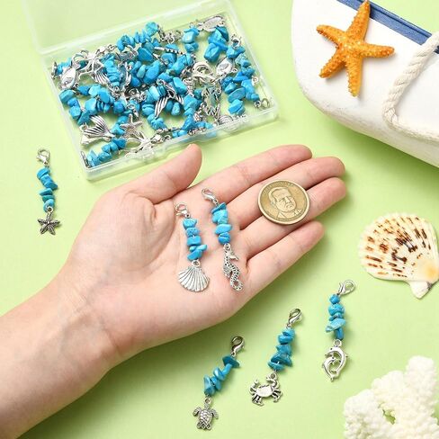 LiQunSweet 30 pcs 15 Styles Ocean Theme Alloy Keychain Charms Fish Turtles Octopus Charms with Turquoise for Knitting DIY Jewelry Craft Keychain Bag Decoration in Kuwait