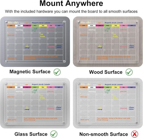 Acrylic Magnetic Dry Erase Board for Fridge, 2-Pack Monthly & Weekly Calendar Planner Note Blackboard Set for Refrigerator/Wall/Glass/Kitchen, 7 Colors Markers (16"x12") in Saudi Arabia