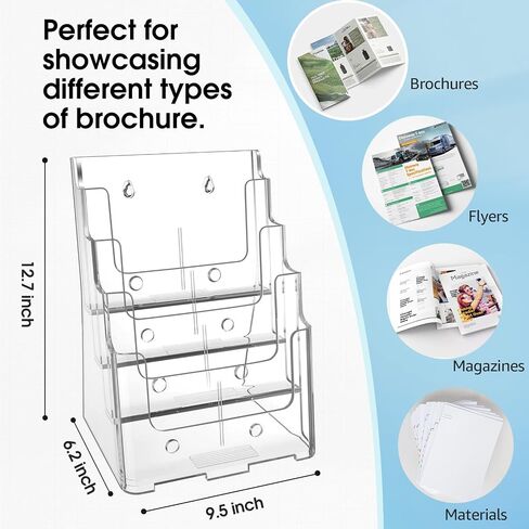 MaxGear Acrylic Brochure Holder 8.5 x 11 inch, 4 Tier Clear Literature Organizer Magazine Stand Display with Removable Divider for 4 x 9 inch Brochures, Pamphlet, Wall Mount or Countertop in Saudi Arabia