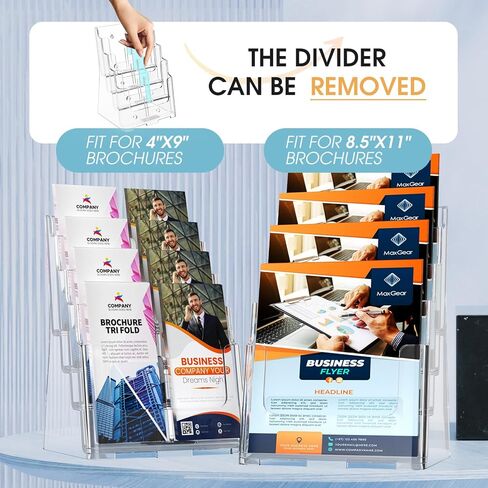 MaxGear Acrylic Brochure Holder 8.5 x 11 inch, 4 Tier Clear Literature Organizer Magazine Stand Display with Removable Divider for 4 x 9 inch Brochures, Pamphlet, Wall Mount or Countertop in Saudi Arabia