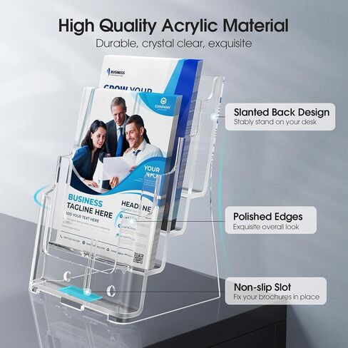 MaxGear Acrylic Brochure Holder 8.5 x 11 inch, 4 Tier Clear Literature Organizer Magazine Stand Display with Removable Divider for 4 x 9 inch Brochures, Pamphlet, Wall Mount or Countertop in Saudi Arabia
