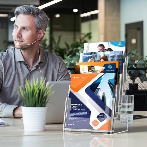 MaxGear Acrylic Brochure Holder 8.5 x 11 inch, 4 Tier Clear Literature Organizer Magazine Stand Display with Removable Divider for 4 x 9 inch Brochures, Pamphlet, Wall Mount or Countertop in Saudi Arabia
