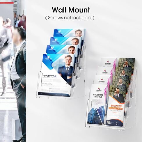MaxGear Acrylic Brochure Holder 8.5 x 11 inch, 4 Tier Clear Literature Organizer Magazine Stand Display with Removable Divider for 4 x 9 inch Brochures, Pamphlet, Wall Mount or Countertop in Saudi Arabia