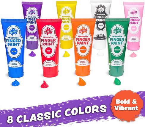 Washable Finger Paint for Kids, Variety 8 Pack | Nontoxic, Washable Toddler Paint Set for Kids | Easy-to-Squeeze Tubes for Less Mess | Vibrant Colors Perfect for Toddler Art Supplies in Saudi Arabia