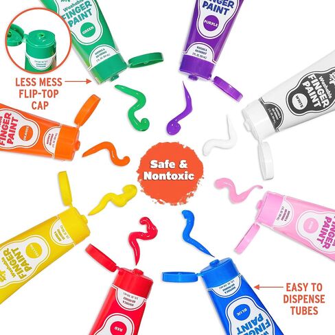 Washable Finger Paint for Kids, Variety 8 Pack | Nontoxic, Washable Toddler Paint Set for Kids | Easy-to-Squeeze Tubes for Less Mess | Vibrant Colors Perfect for Toddler Art Supplies in Saudi Arabia