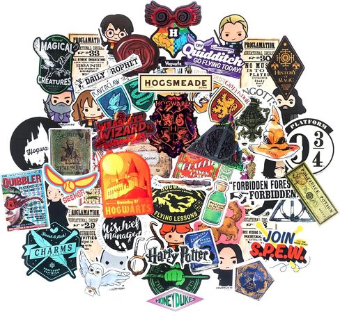 Conquest Journals Harry Potter Variety Vinyl Decals, Set of Unique Decal Stickers, 5 Holograms, Waterproof, UV & Scratch Resistant, Great for Gadgets, Officially Licensed (White Vinyl, 60-Pack) in Kuwait