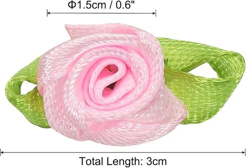 PATIKIL 15mm Tiny Satin Ribbon Rose, 250 Pcs Fabric Flowers Embellishments Rosettes Applique with Green Leaves for DIY Crafts Wedding Decor, Pink in Saudi Arabia
