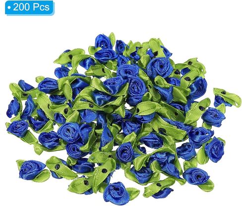 PATIKIL 15mm Tiny Satin Ribbon Rose, 250 Pcs Fabric Flowers Embellishments Rosettes Applique with Green Leaves for DIY Crafts Wedding Decor, Pink in Saudi Arabia
