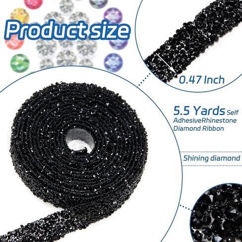 5.5 ياردة شريط راينستون الماس اللاصق ذاتيًا ، شريط راينستون عرضه 0.47 بوصة للحرف اليدوية ، شرائط راينستون لاصقة بلينج لالتفاف للفن الزفاف in Kuwait