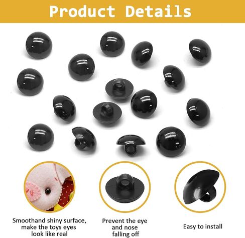15 mm Black Safety Eyes Buttons Plastic Mushroom Domed Round Button Sewing Craft Eyes Buttons for Bear Doll Sweaters Plush Animal Toy(100 Pcs) in Saudi Arabia
