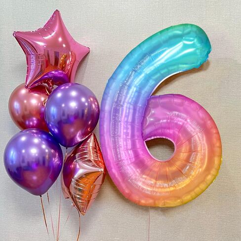 Rainbow Number 6 Balloon, 40 Inch Large Number Foil Mylar Balloons for 6th Girl Boy Birthday Party Celebration Decorations Supplies, Digital Balloons for Wedding Anniversary Events Decora in Saudi Arabia