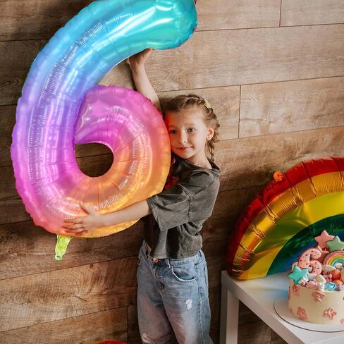 Rainbow Number 6 Balloon, 40 Inch Large Number Foil Mylar Balloons for 6th Girl Boy Birthday Party Celebration Decorations Supplies, Digital Balloons for Wedding Anniversary Events Decora in Saudi Arabia