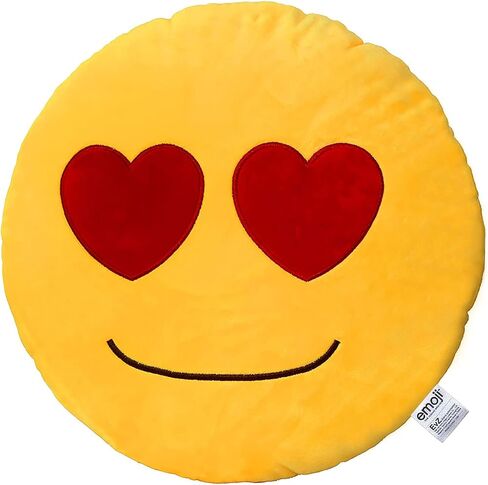 EvZ Emoji Heart Eyes Face Emoticon Cushion Stuffed Plush Soft Pillow, Official Certified, 32cm Yellow in Saudi Arabia