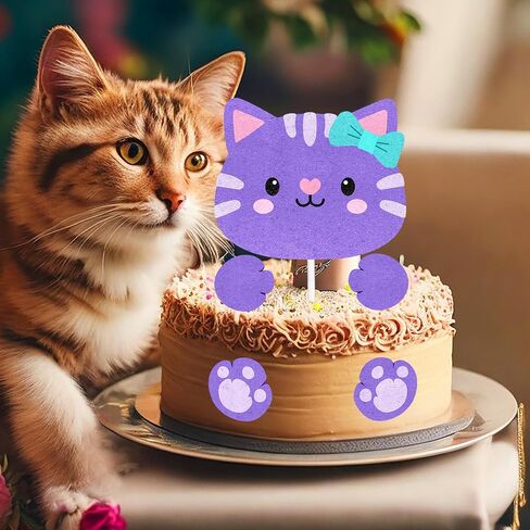 Cute Pet Cat Cake Toppers for Kids Happy Birthday Cake Decorations 7-Piece Set, Boys and Girls Birthday Party, Baby Shower, Cats and Dogs Pet Party Paw Print Decorations, Great Gift for Child.LIANGSS in Kuwait