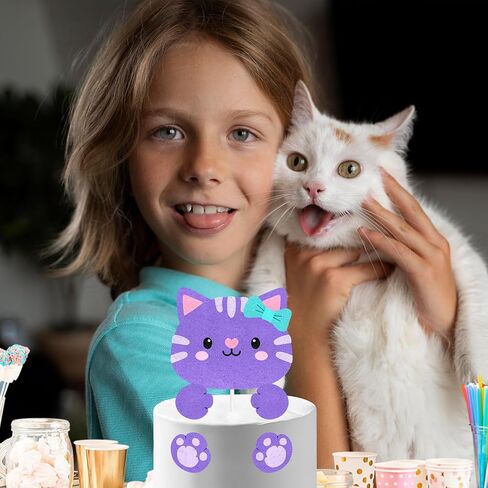Cute Pet Cat Cake Toppers for Kids Happy Birthday Cake Decorations 7-Piece Set, Boys and Girls Birthday Party, Baby Shower, Cats and Dogs Pet Party Paw Print Decorations, Great Gift for Child.LIANGSS in Kuwait