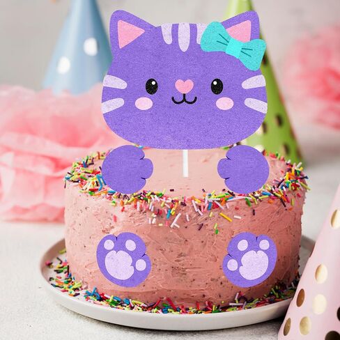 Cute Pet Cat Cake Toppers for Kids Happy Birthday Cake Decorations 7-Piece Set, Boys and Girls Birthday Party, Baby Shower, Cats and Dogs Pet Party Paw Print Decorations, Great Gift for Child.LIANGSS in Kuwait