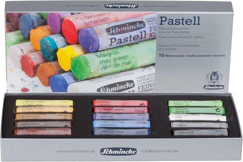 Schmincke - Pastels, 15 colors, multi-purpose, basic assortment 77 215 097, cardboard set with 15 pastels, handmade pastels, brilliant, velvet-matt, highly lightfast colors in Saudi Arabia