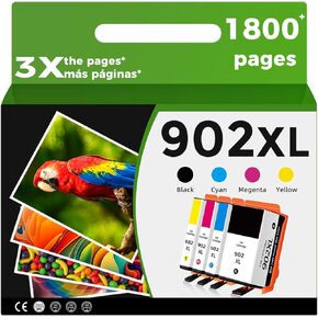 902XL Ink Cartridges Combo Pack for HP 902 XL Black Color Compatible for HP902 HP902XL OfficeJet 6978 6962 6968 6970 6958 6960 6975 6950 6954 6951 6956 6961 6963 6964 6966 Printer Cyan Magenta Yellow