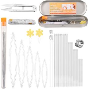 74 Pcs Beading Needles Set, Including 50 Pcs Big Eye Beading Needles, 15 Pcs Seed Bead Needles, 2 Pcs Twist Beading Needles for Jewelry Making, Bracelet Tools and Beading Supplies