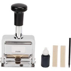 Number Stamp - 12 Digit Self Inking Automatic Numbering Stamp, Clearly Coded Zinc Alloy Numbering Machine with Handle for Document Identification Number, Date, Serial Number, Tickets