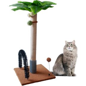 29.5 Inches Tall Cat Scratching Post,Palm Cat Tree Scratching Post for Indoor Cats Natural Sisal Cat Scratcher Pole with Interactive Balls and Self Groomer Brush for Kittens Adults Cats(Coffee)