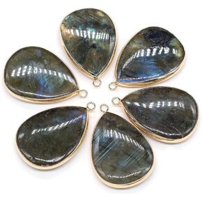 LHJ 4 Pcs Natural Flash Labradorite Stone Pendants Waterdrop Shape Polished Blue Flash Crystal Aura Stone for Jewelry Making Necklace Bracelet