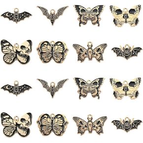 KitBeads 40pcs Enamel Luna Moth Charms 8 Styles Skull Butterfly Charms Blooding Sucking Bat Gothic Charms for Jewelry Making Bracelets Necklace Bulk