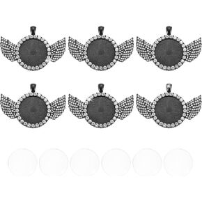 PATIKIL Rhinestone Bezel Pendant Trays Set, 12 Pack Wing Bezel Trays Blank Pendant Bases with Tray 6pcs Dome 6pack for DIY Photos Picture Gift