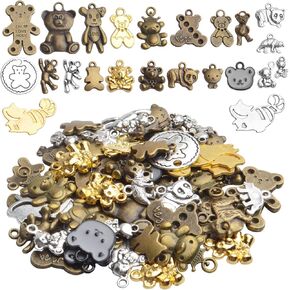 Bear Pendant Charms, 100g(About30-60pcs) Mixed Smooth Metal Alloy Bear Pendant Charms Lovely Teddy Bear Charm Necklace Bracelet Accessory for DIY Fashion Jewelry Making