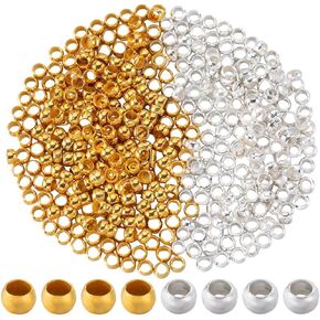 1 Box 2000Pcs 3mm Crimp Bead Metal Round Crimp Beads Spacer Stoppers Beads Clamp Ends Gold Silver Rondelle Crimper Bead for Jewelry Making Supplies Crimping Beads DIY Bracelet Earring Crafts