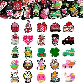 25PCS St. Patrick's Day Silicone Focal Beads Multi-Color Silicone Clover,Easter Rabbit, Egg, Carrot, Double-Sided Focal Beads for Keychain Making,Beaded Pens,DIY Crafts