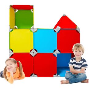 Magnetic Fort Building Panels - Giant Magnet Tiles Fort Building Kits for Kids,Colorful Lightweight DIY Magnetic Playhouse for Children with 16pcs Panels