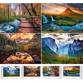 4 Pack 1000 Pieces of Jigsaw Puzzles for Adults, Yosemite, Chestnut Bell, Iceland, European National Park Nature Landscape Scene Challenging Puzzle