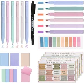 32 Pcs Bible Journaling Kit, Bible Study Supplies, 12 Pastel Bible Highlighters and 6 Pens No Bleed with Laminated Bible Tabs, Sticky Notes, bible study for women men, Bible Markers bible accessories