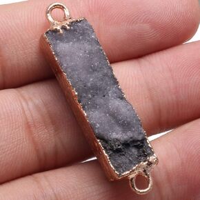 Natural Druzy Crystal Agate Rectangle Links Copper Plated Edge Jewelry Connectors for Jewelry Making Random 5 Pcs