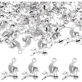 SUNNYCLUE 1 Box 100Pcs Horse Charms Bulk Pegasus Charms Antique Silver Alloy Vintage Horse Flying Unicorn Animal Chram for Jewelry Making Charms Women DIY Bracelets Earring Necklace Crafts Supplies