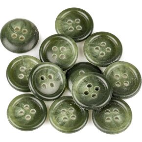 Mibo 12pcs Round Urea Resin Suiting Buttons with Rounded Rim - 24L (15mm) - 4 Hole - Green Mix