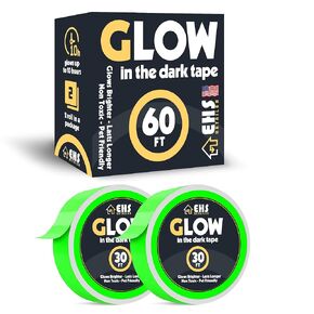 1 Inch x 60 FT Glow in The Dark Tape – Pack of 2 Rolls – Bright Rechargeable Fluorescent Glow Tape – Luminous Tape for Outdoors & Indoors –Glow Tape– Tape for Home Decoration & Markings