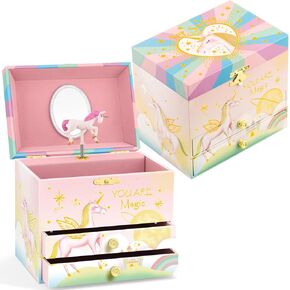 A&A Music Jewelry Box for Girls with Double Drawers and Big Storage Paired with Cute Mermaid Theme Rotating Playback the Tune for Beautiful Dream Light Purple