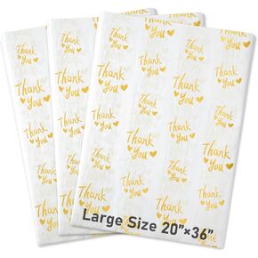 MR FIVE Extra Large 20" x 36" White with Metallic Gold Thank You Tissue Paper Bulk,Large Gold Thank You Tissue Paper for Packaging,Gift Bags,Metallic Gold Tissue for Business,50 Sheets